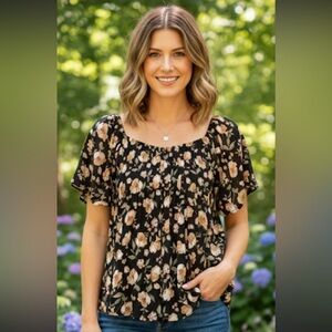 Siren Lily Black and Peach Floral Blouse / Plus Size / Maternity